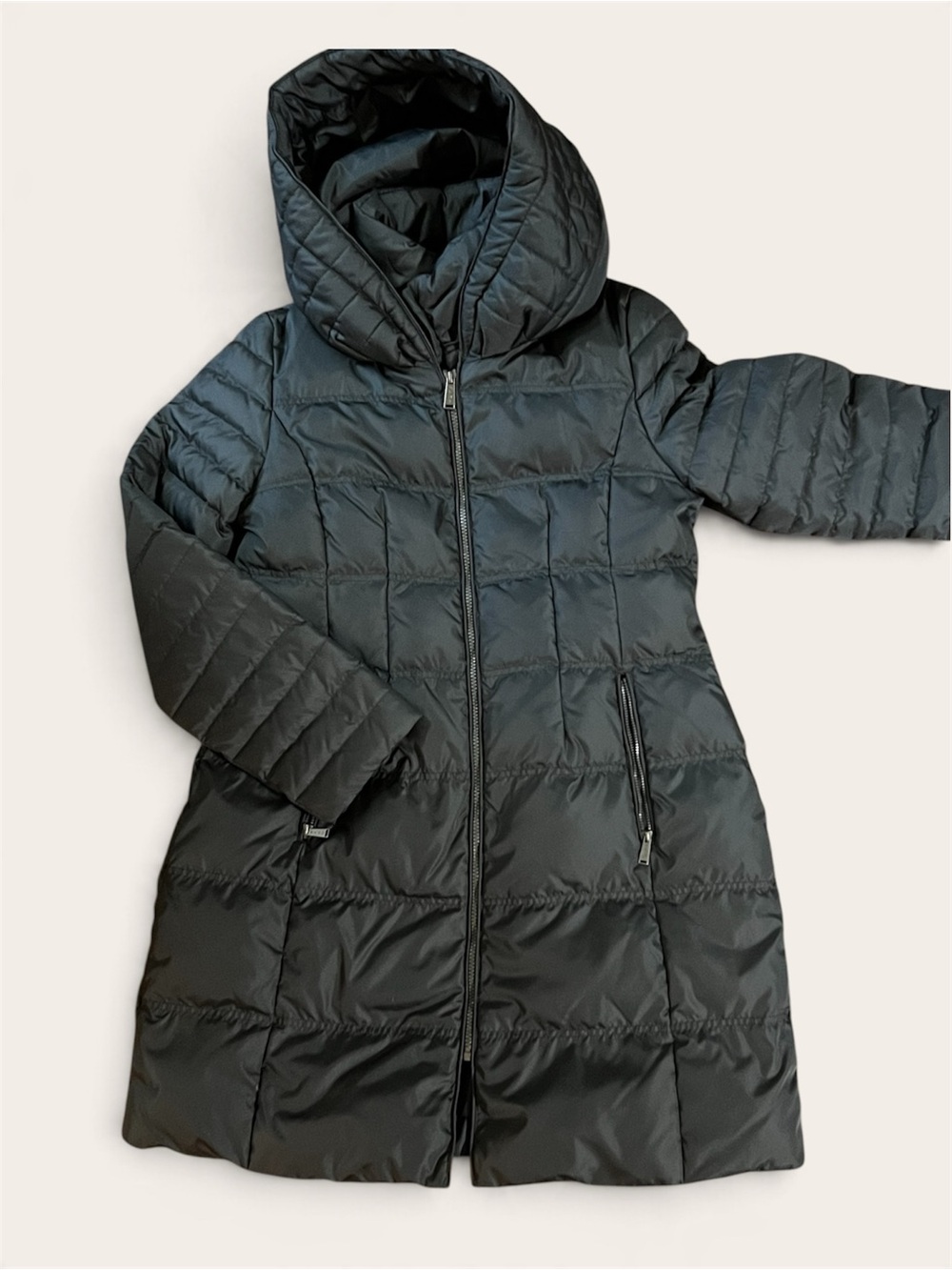 DKNY grey gorgeous fitted Puffer Hooded Coat NEW sz L